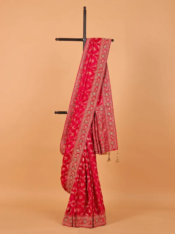 Rani color dola silk zari weaving saree