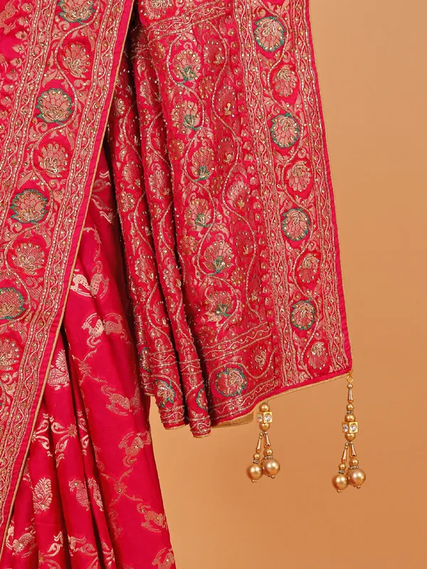 Rani color dola silk zari weaving saree