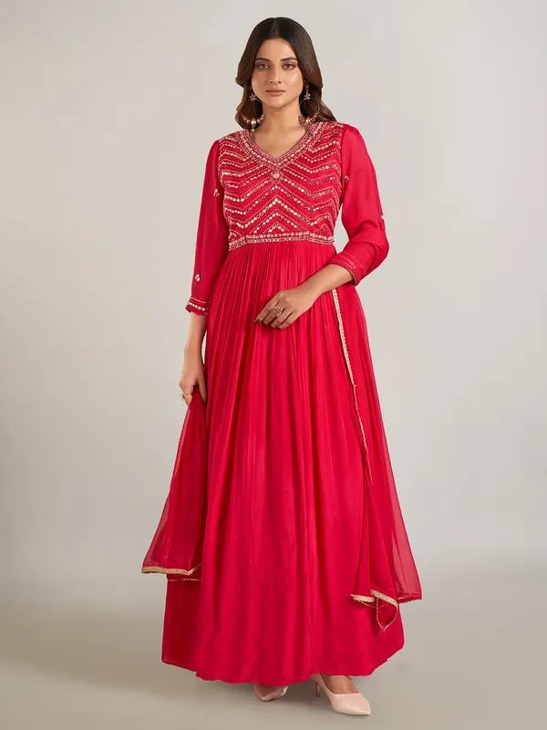 Rani color georgette anarkali suit with dupatta