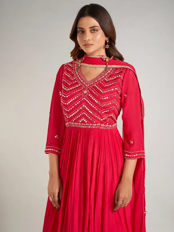 Rani color georgette anarkali suit with dupatta