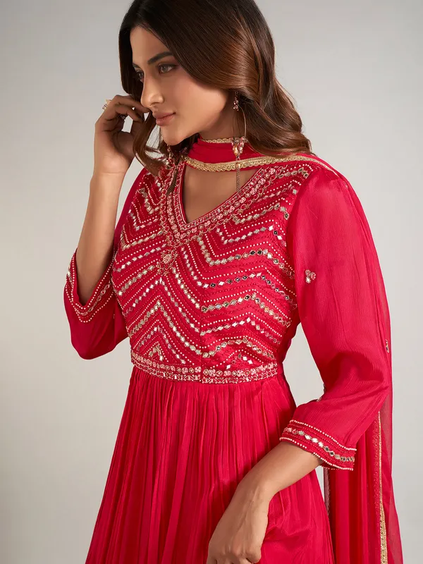 Rani color georgette anarkali suit with dupatta