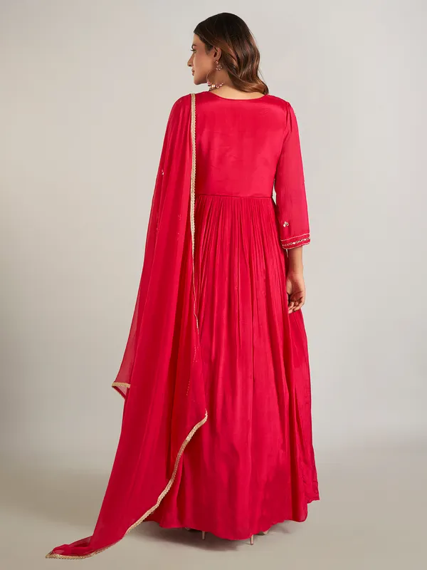Rani color georgette anarkali suit with dupatta