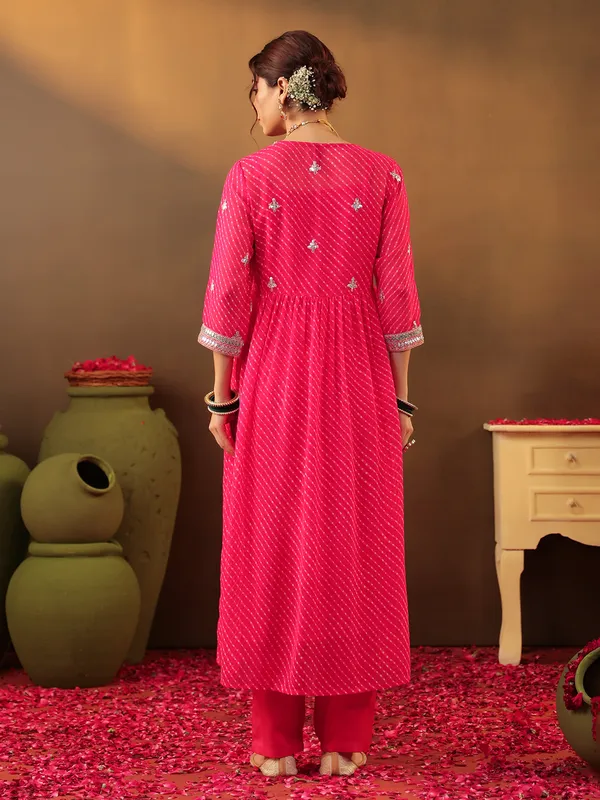Rani color georgette printed kurti set