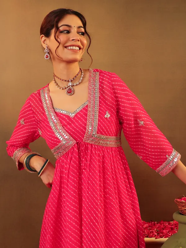 Rani color georgette printed kurti set