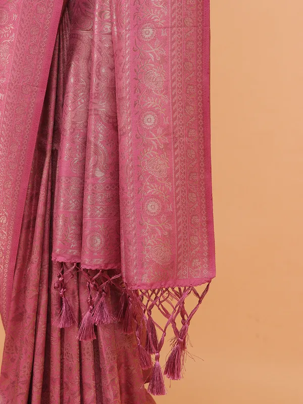 Rani color kanjivaram silk saree for festive