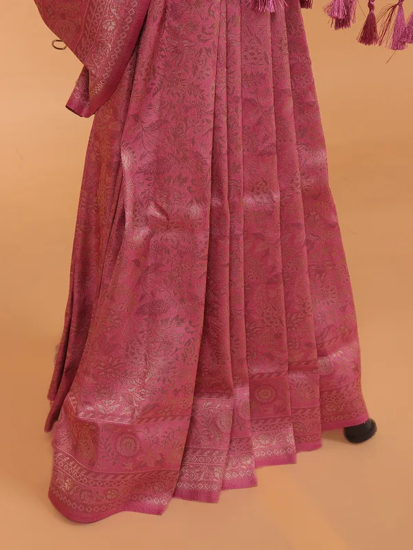 Rani color kanjivaram silk saree for festive