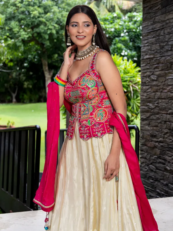 Rani color lehenga choli silk for women