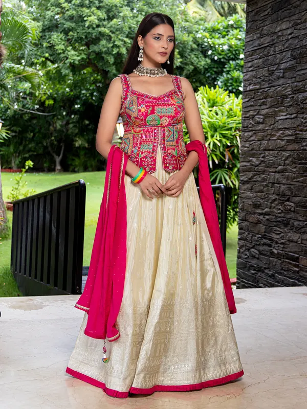 Rani color lehenga choli silk for women