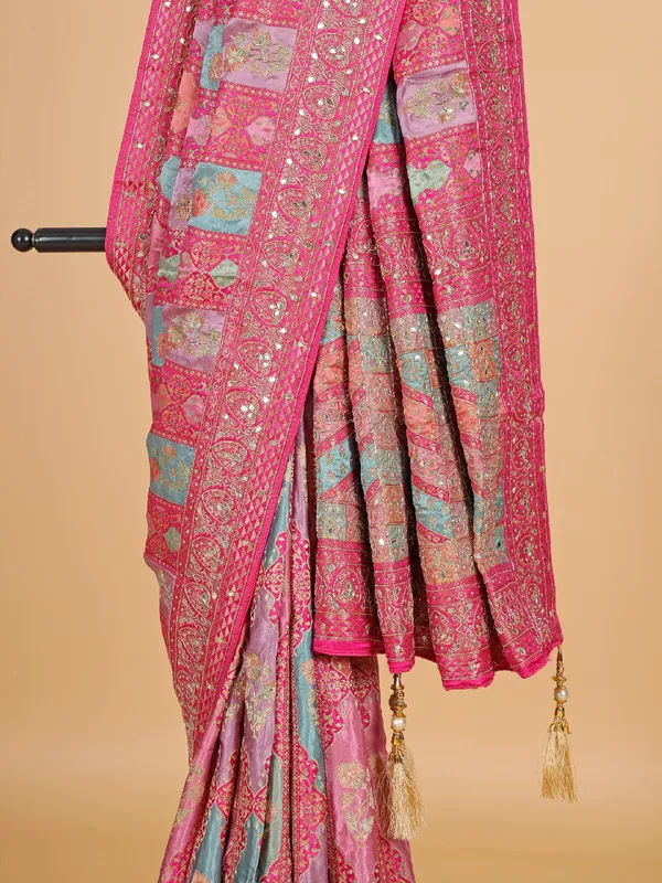 Rani color masru silk wedding wear saree