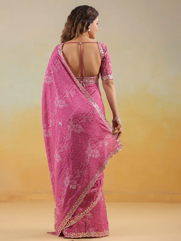 Rani color muslin printed saree