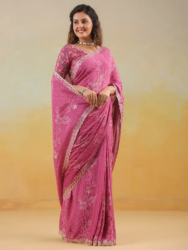 Rani color muslin printed saree