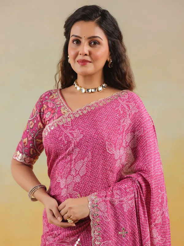 Rani color muslin printed saree