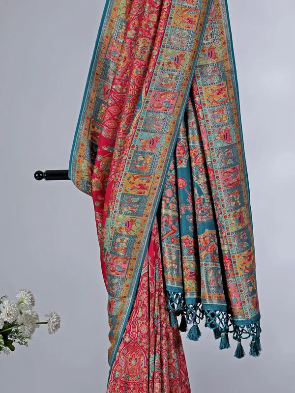 Rani color pashmina silk festive wear saree