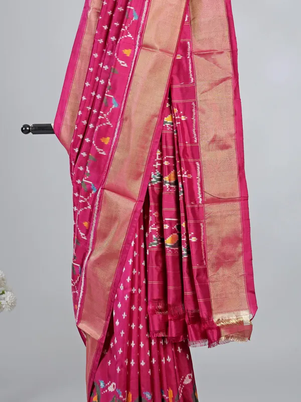 Rani color patola silk saree with printed