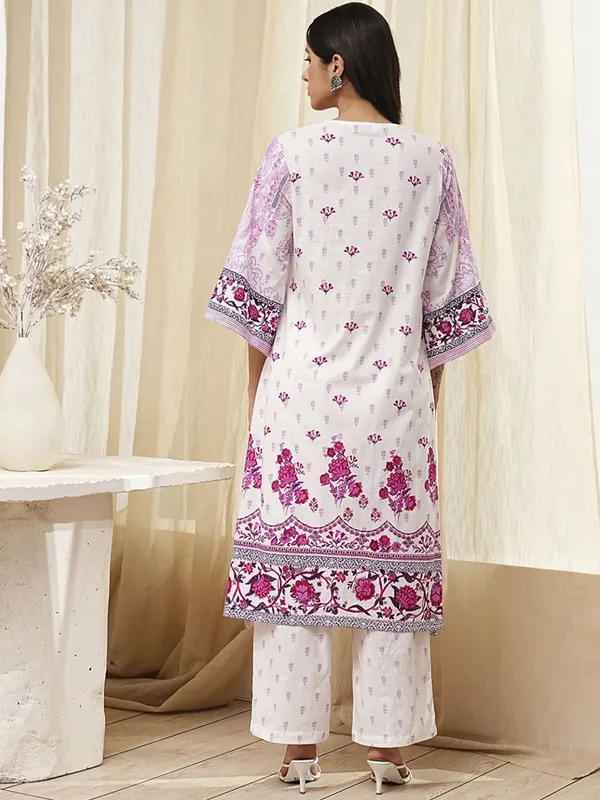 Rani color printed cotton kurti set for festive wear