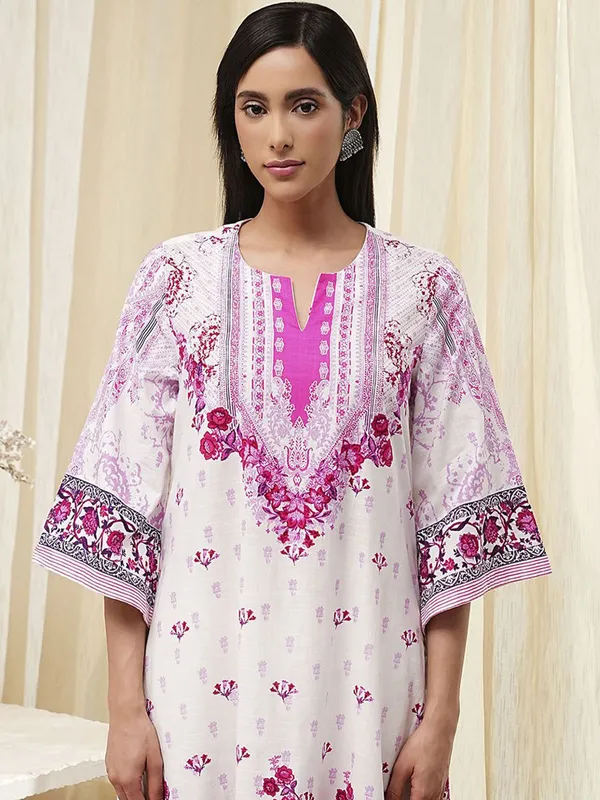 Rani color printed cotton kurti set for festive wear