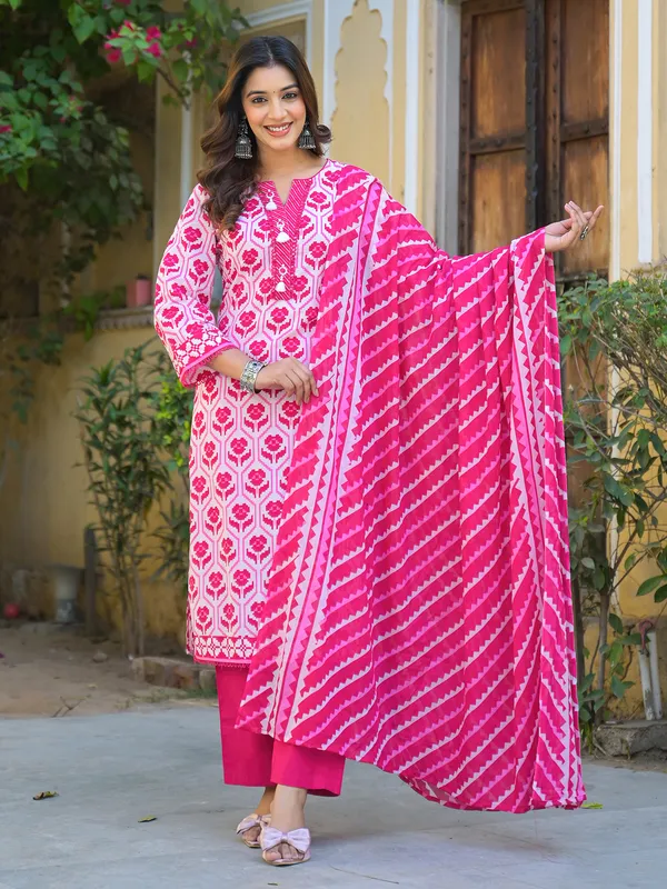 Rani color printed cotton kurti set for women