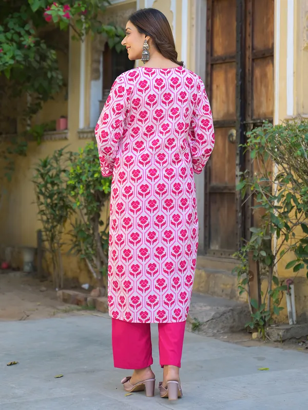 Rani color printed cotton kurti set for women