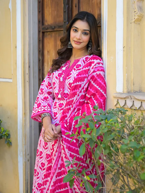 Rani color printed cotton kurti set for women