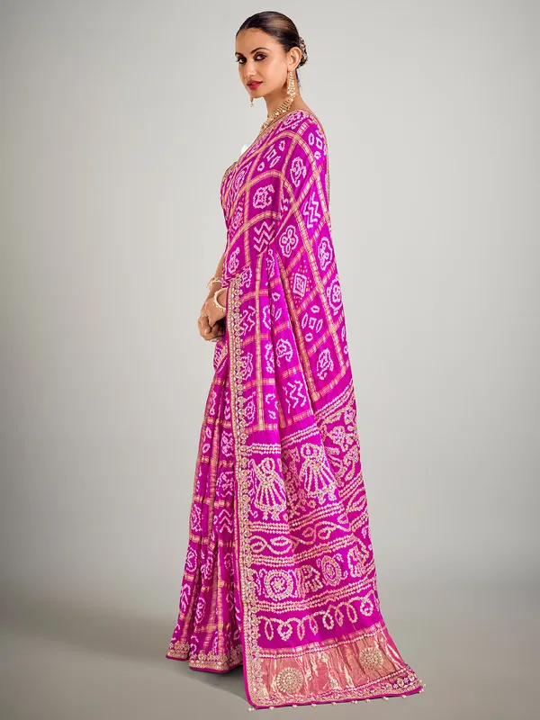 Rani color printed gajji silk zari weaving saree