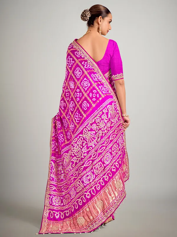 Rani color printed gajji silk zari weaving saree