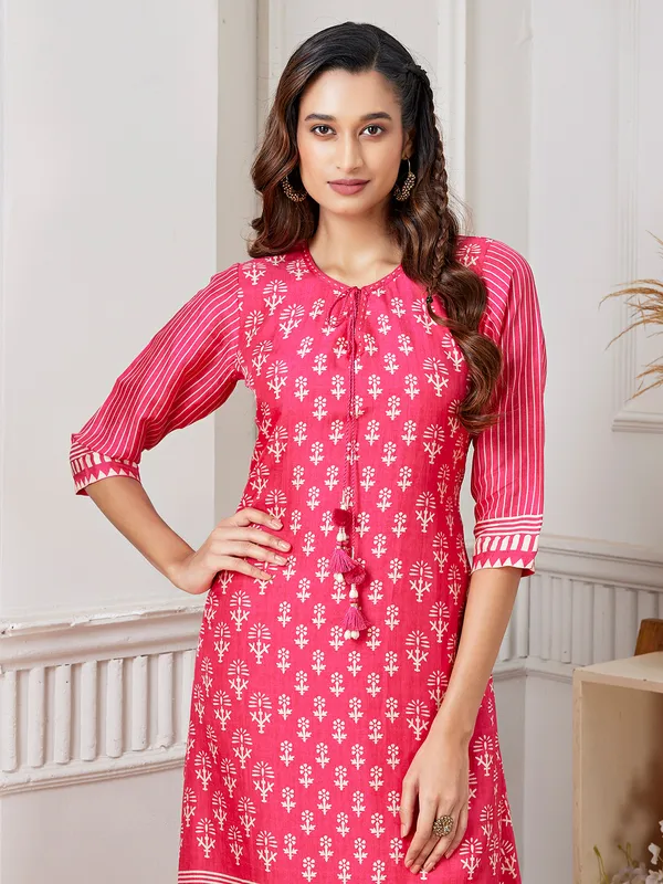 Rani color printed kurti set for festive