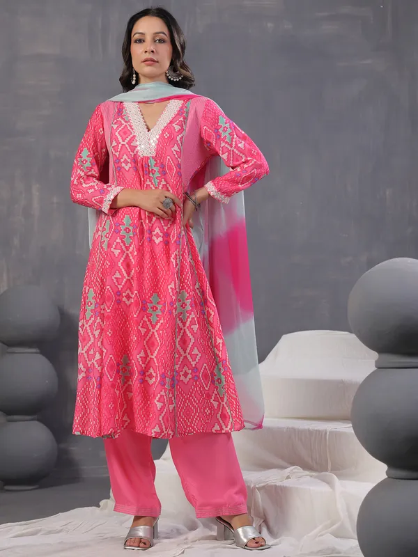 Rani color printed kurti set with dupatta