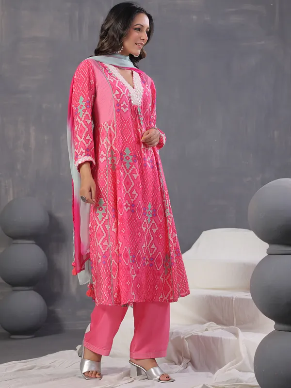 Rani color printed kurti set with dupatta