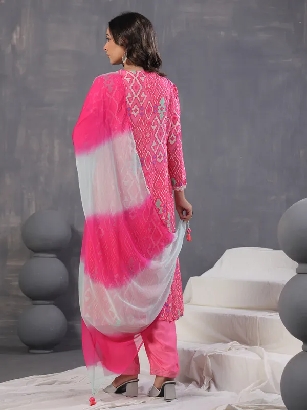 Rani color printed kurti set with dupatta