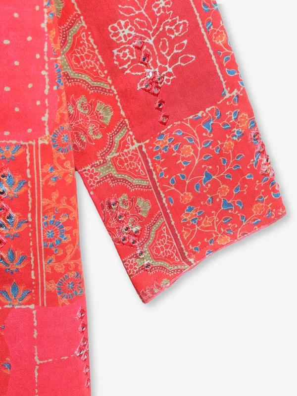 Rani color printed silk kurta suit fot boys
