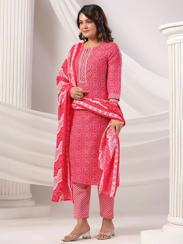 Rani color printed silk kurti set