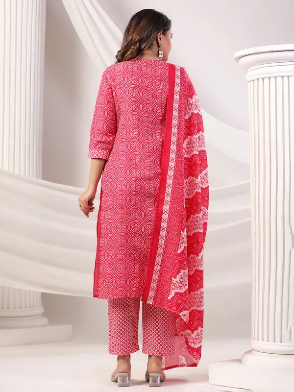 Rani color printed silk kurti set