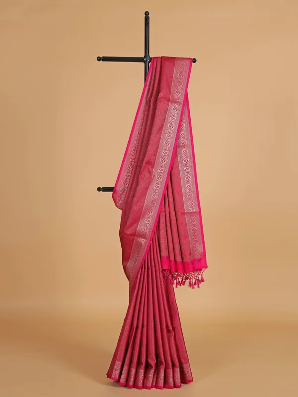 Rani color printed silk saree for wedding