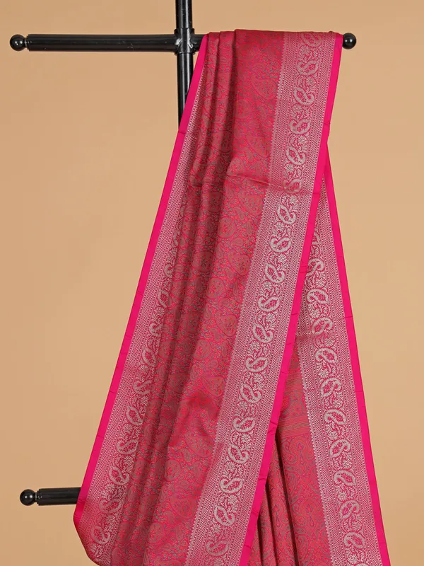 Rani color printed silk saree for wedding