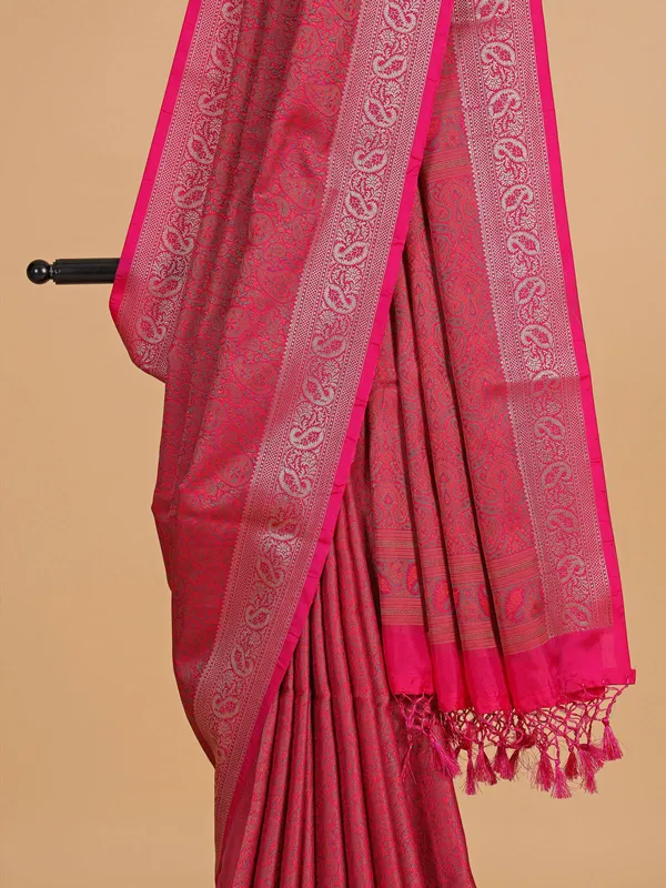 Rani color printed silk saree for wedding