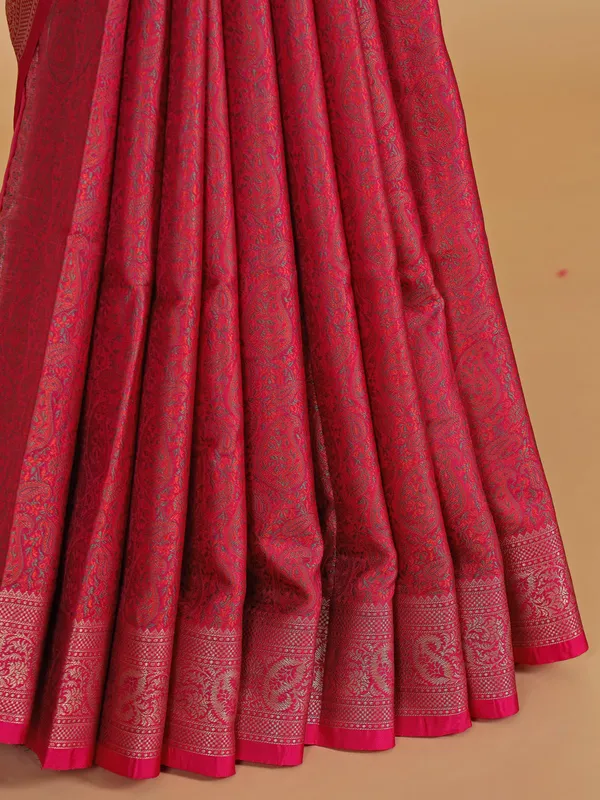 Rani color printed silk saree for wedding