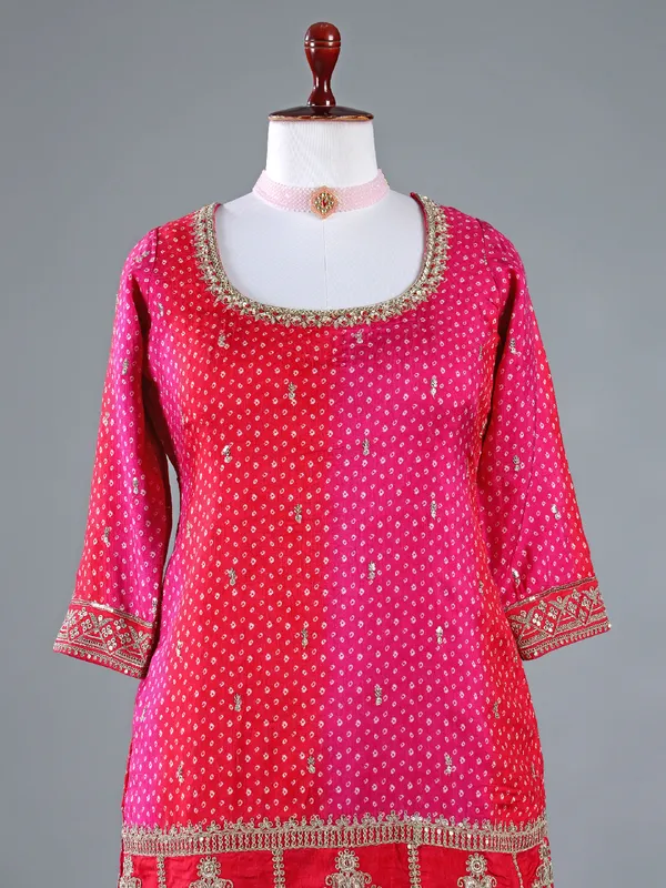 Rani color printed silk sharara suit for wedding wear