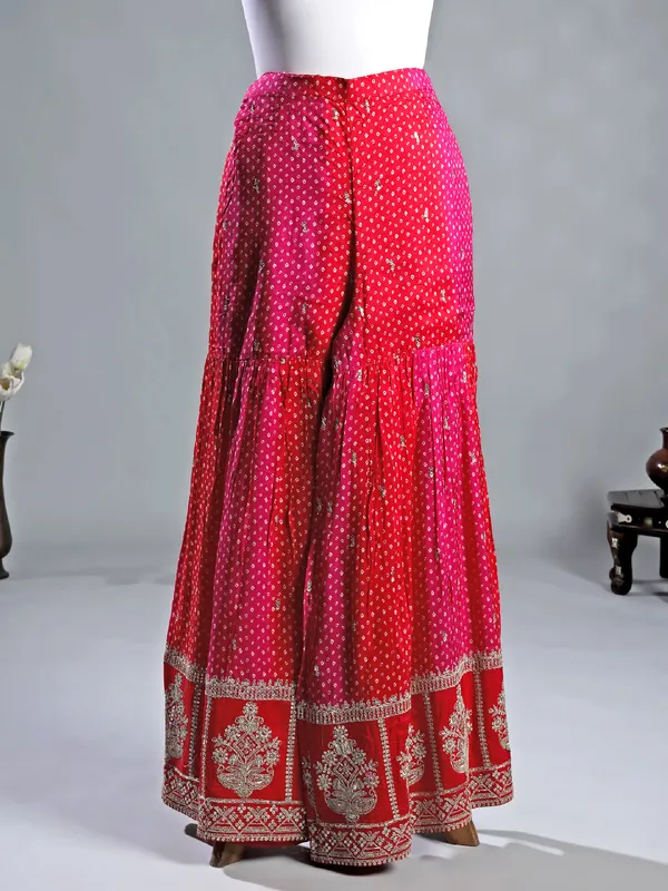 Rani color printed silk sharara suit for wedding wear