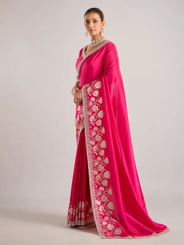 Rani color pure dola silk saree with ready made blouse