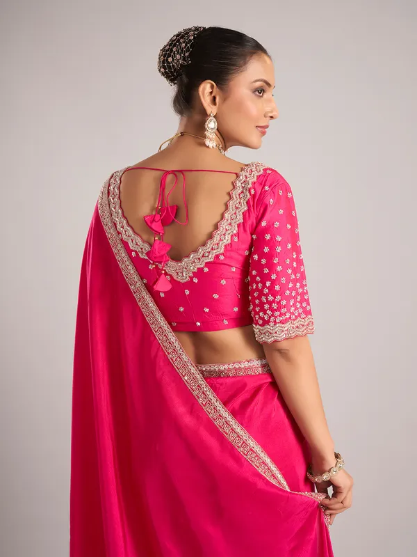 Rani color pure dola silk saree with ready made blouse