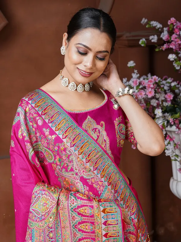 Rani color reaham weaving dola silk saree