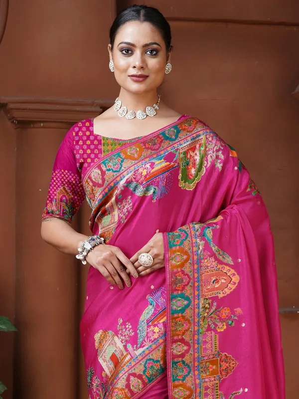 Rani color saree in dola silk