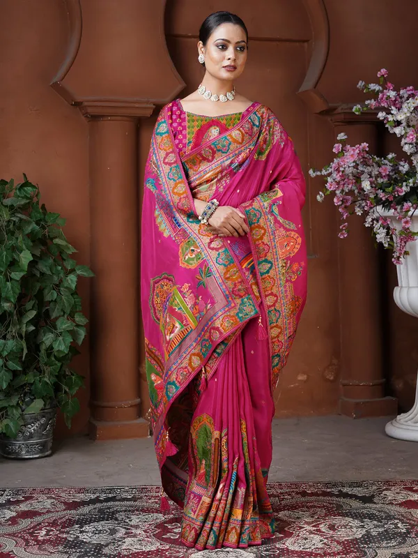 Rani color saree in dola silk