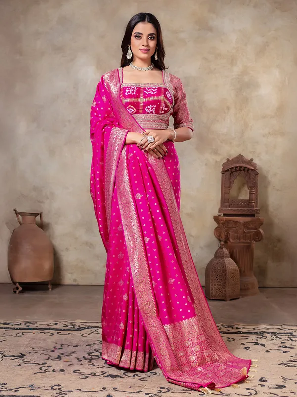 Rani color saree in dola silk for women