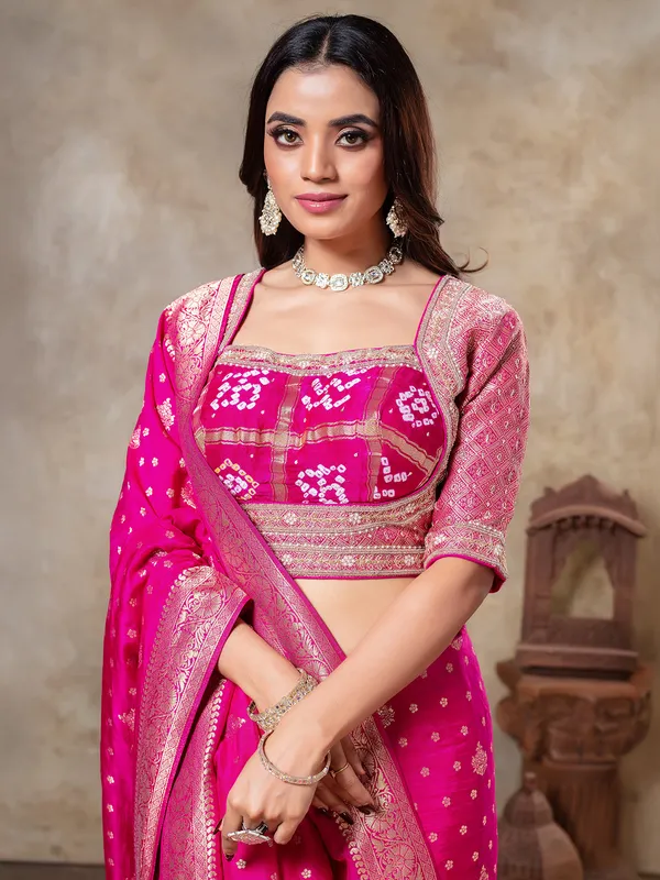 Rani color saree in dola silk for women
