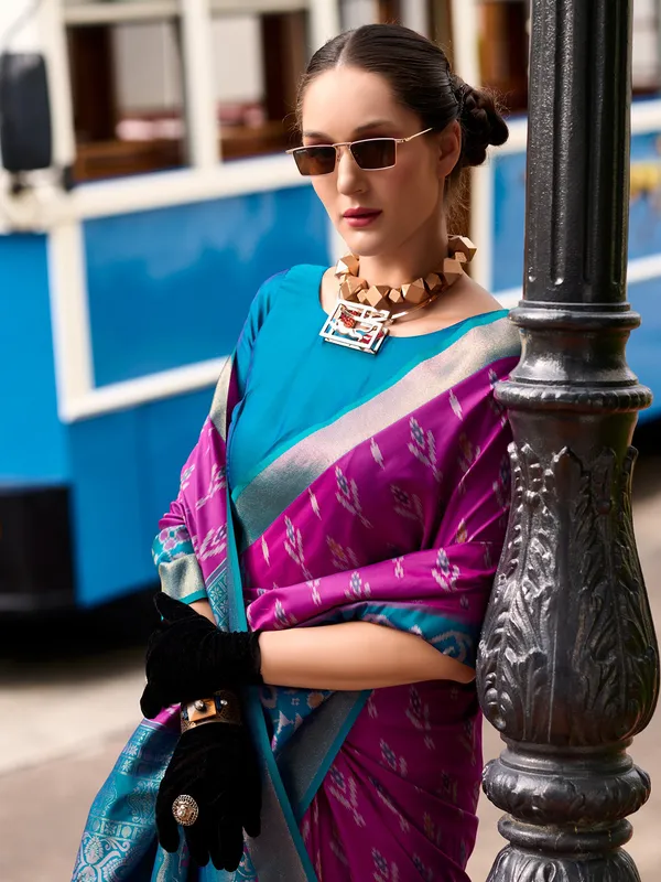 Rani color saree in printed soft silk