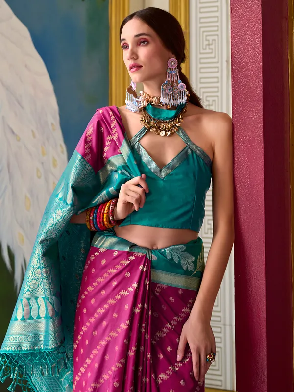 Rani color saree in soft silk
