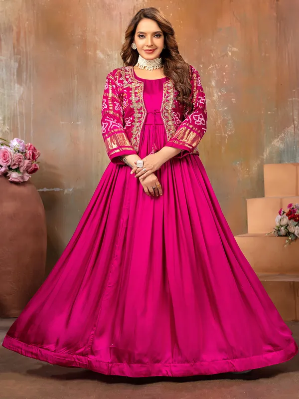 Rani color satin anarkali suit for wedding