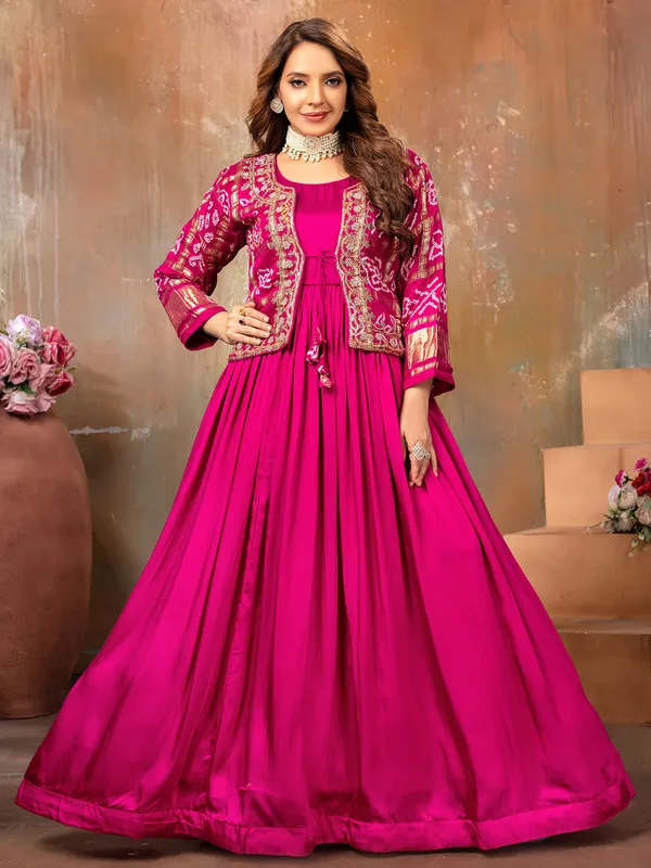 Rani color satin anarkali suit for wedding