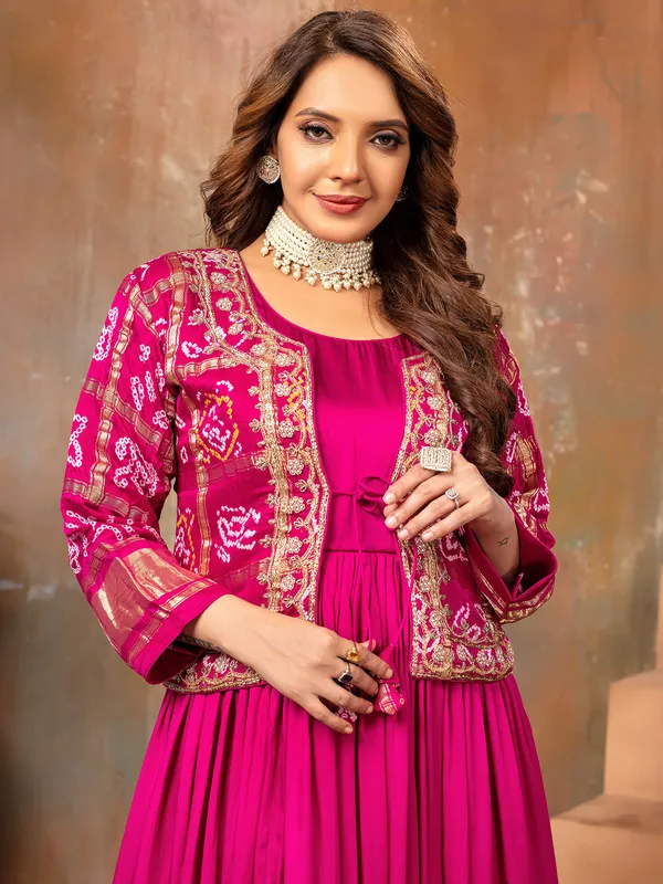 Rani color satin anarkali suit for wedding